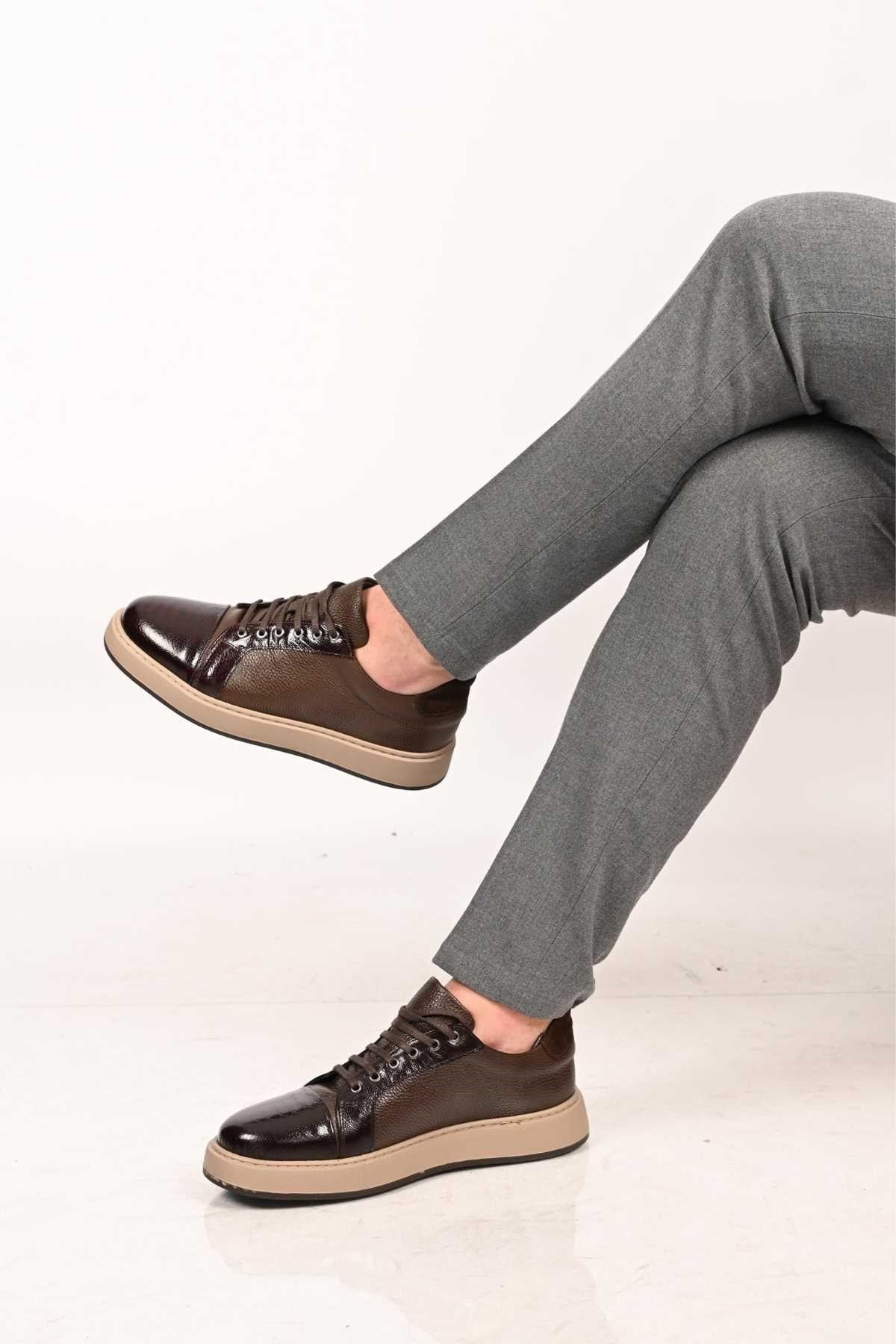Bestello Lace-Up Genuine Leather Sneakers with EVA Sole 172-64340 Men's Shoes