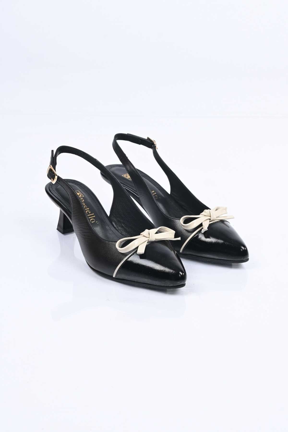 Bestello Lace-Up Bow-Detail Neolite Sole Genuine Leather Open-Back Stiletto Heeled Shoes 342-544 Women's Shoes