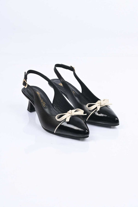 Bestello Lace-Up Bow-Detail Neolite Sole Genuine Leather Open-Back Stiletto Heeled Shoes 342-544 Women's Shoes