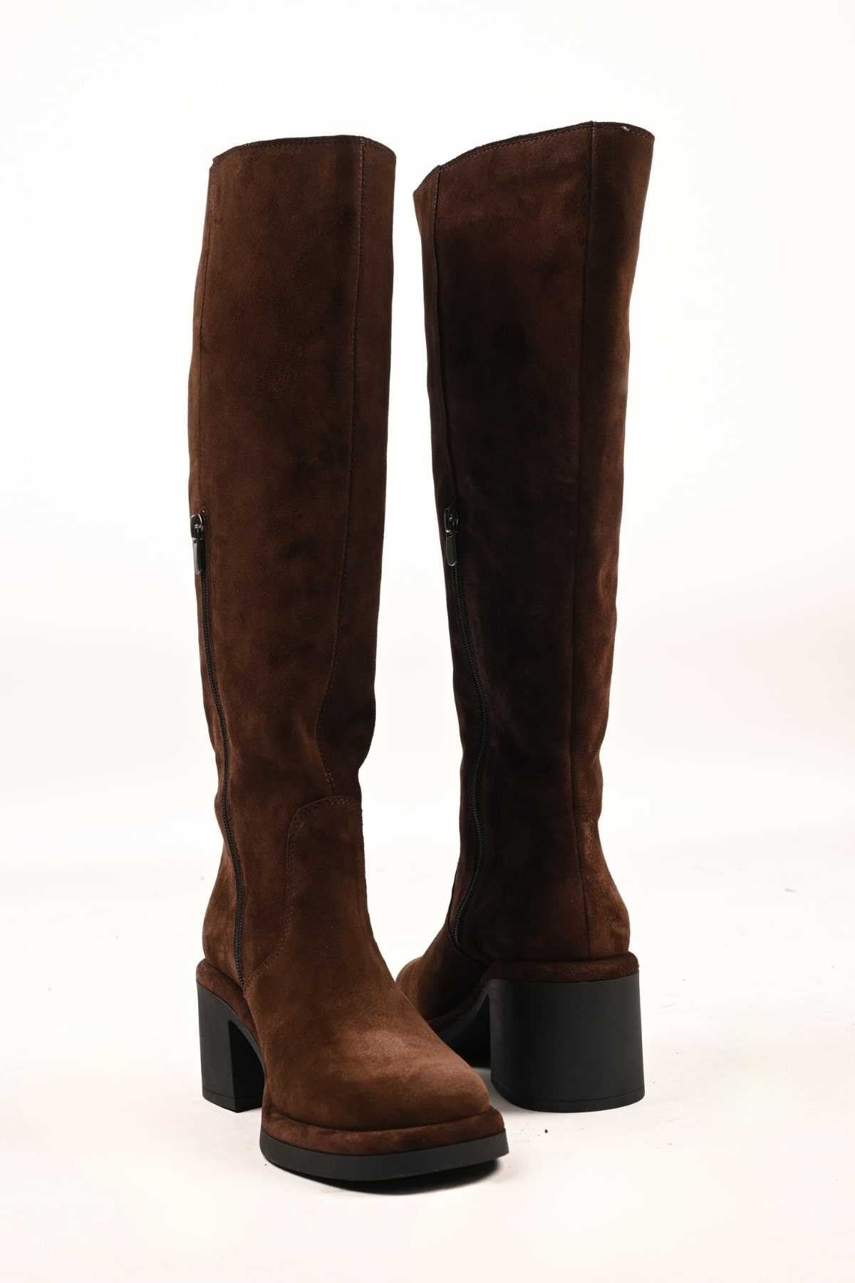 Bestello Laceless Zip-Up Genuine Leather Heeled Boots with Thermo Sole 336-1235 Women's Boots
