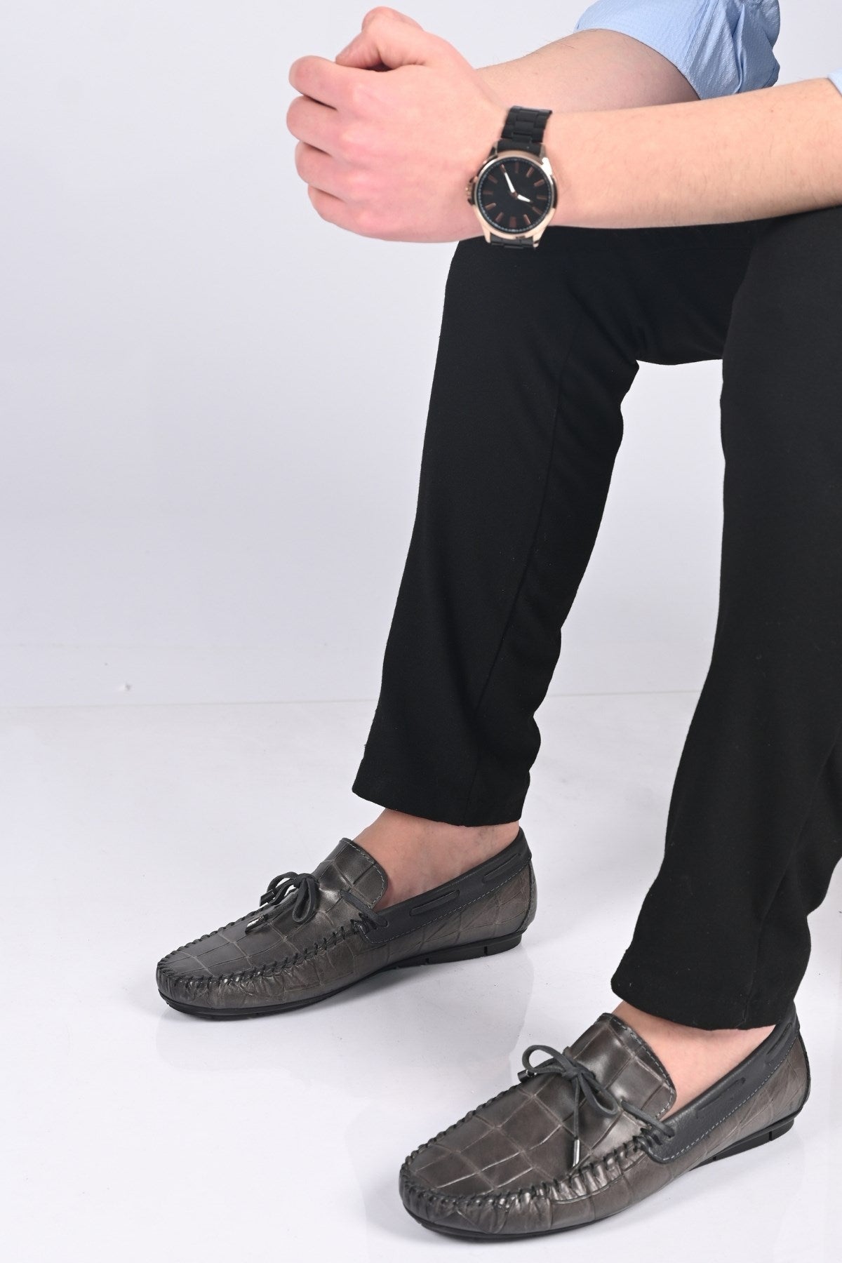Bestello Slip-On Loafers with Bow, Genuine Leather, Polyurethane Sole, Model 028-2068-26Y Men's Shoes