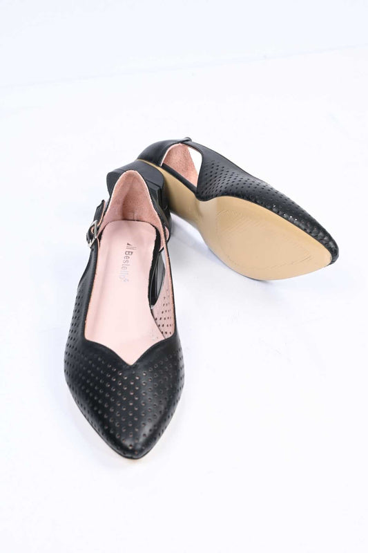 Bestello Genuine Leather Pointed-Toe Shoes with Studded Neolite Sole and Thick Heel 339-330 Women's Shoes
