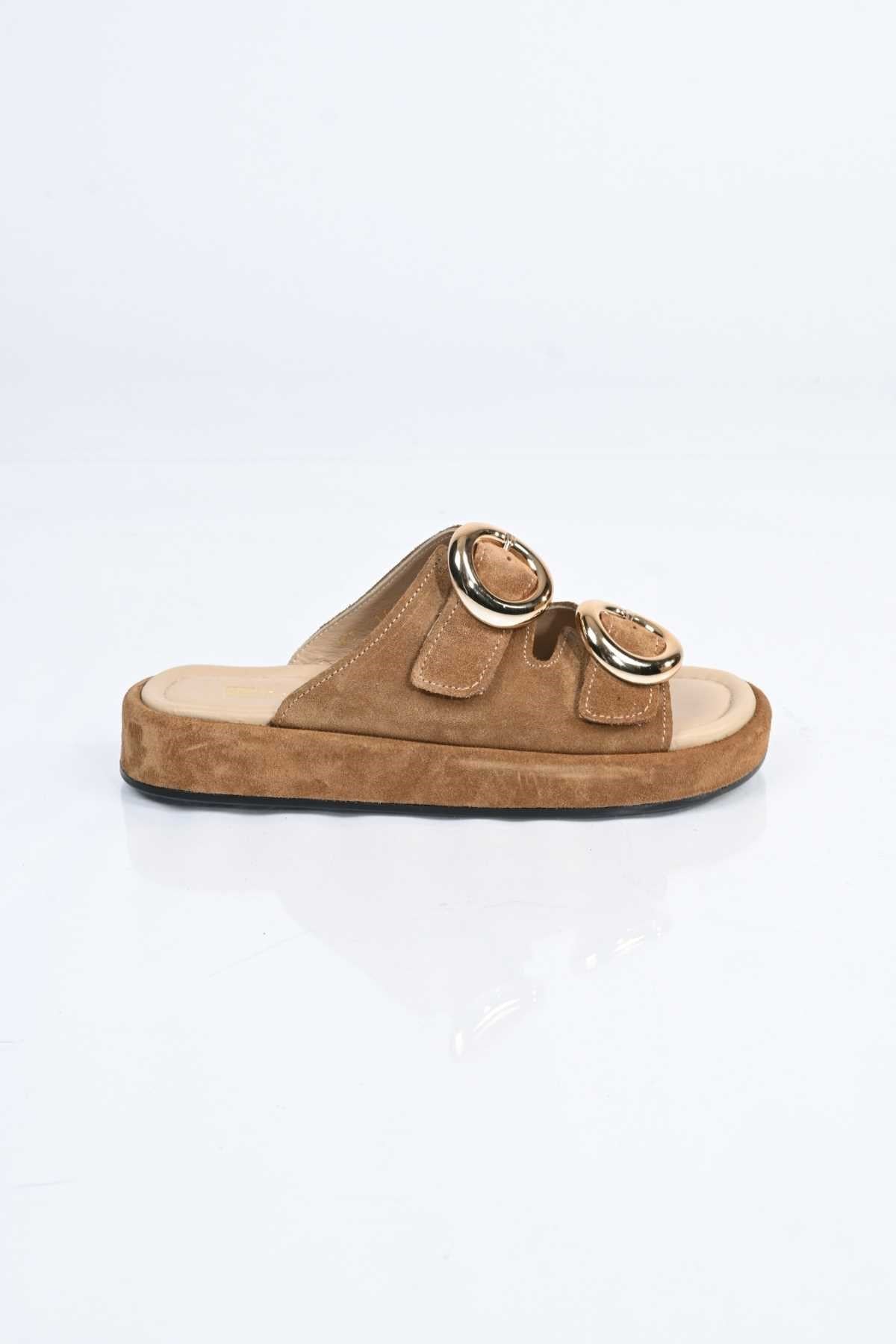 Bestello Slip-On Buckled Genuine Leather Slippers with Poly Sole 341-1445 Women's Slippers
