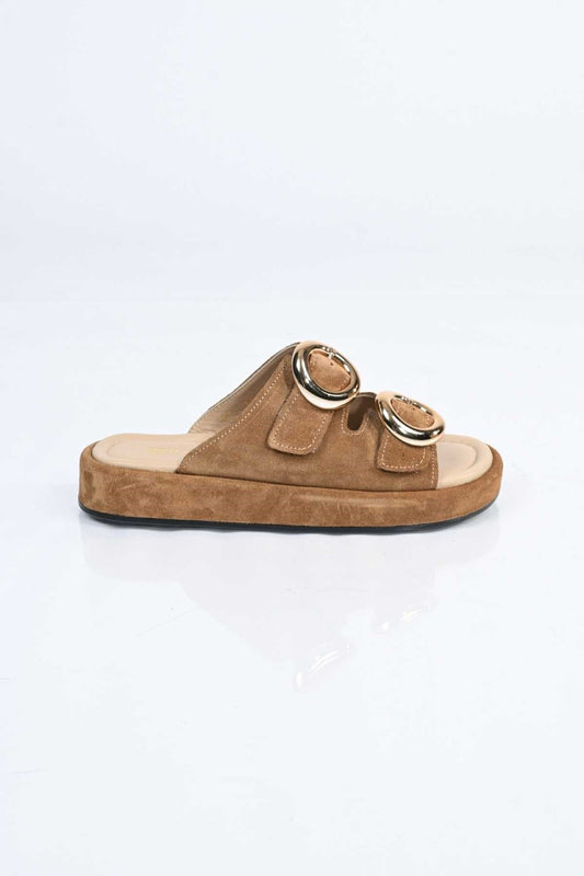 Bestello Slip-On Buckled Genuine Leather Slippers with Poly Sole 341-1445 Women's Slippers