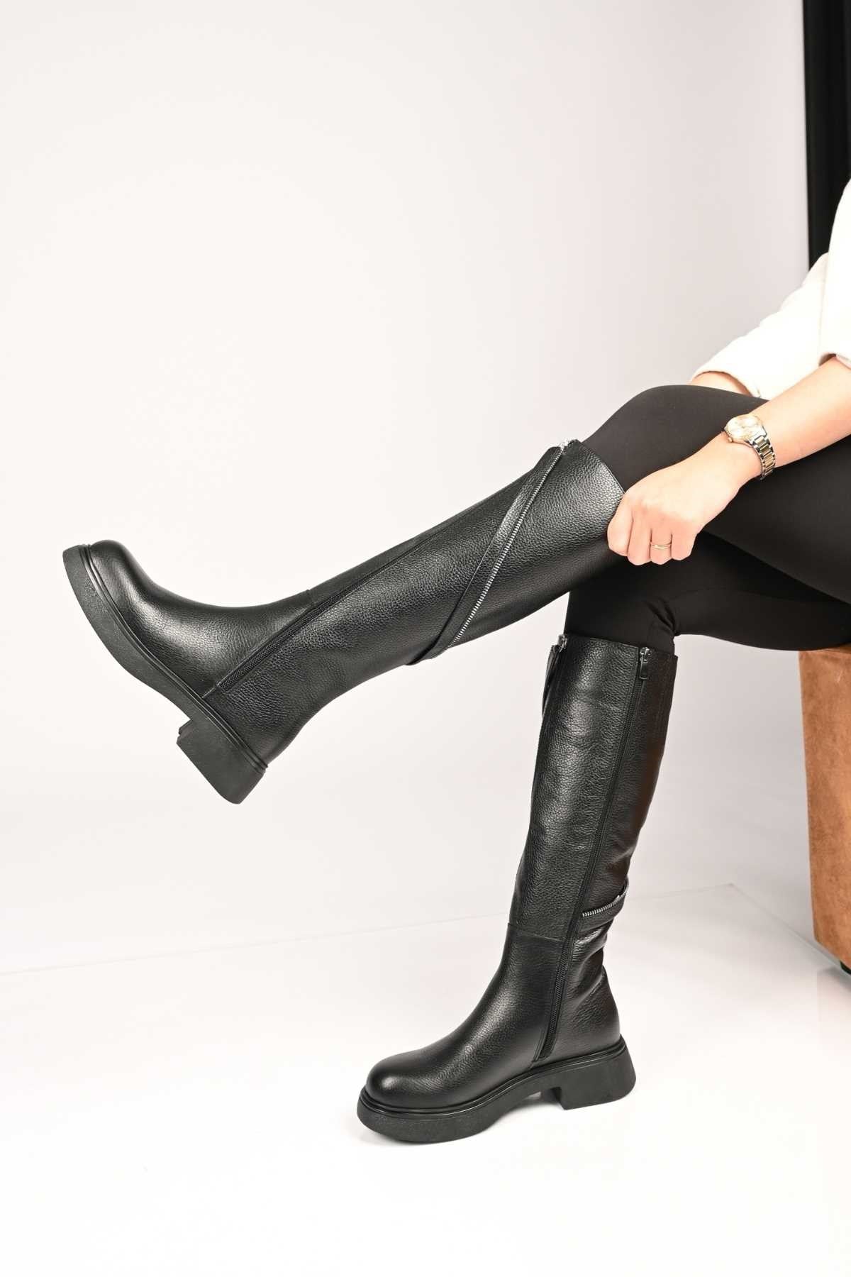 Bestello Women's Genuine Leather Slip-On Zip-Up Thermal Sole Boots 334-1000