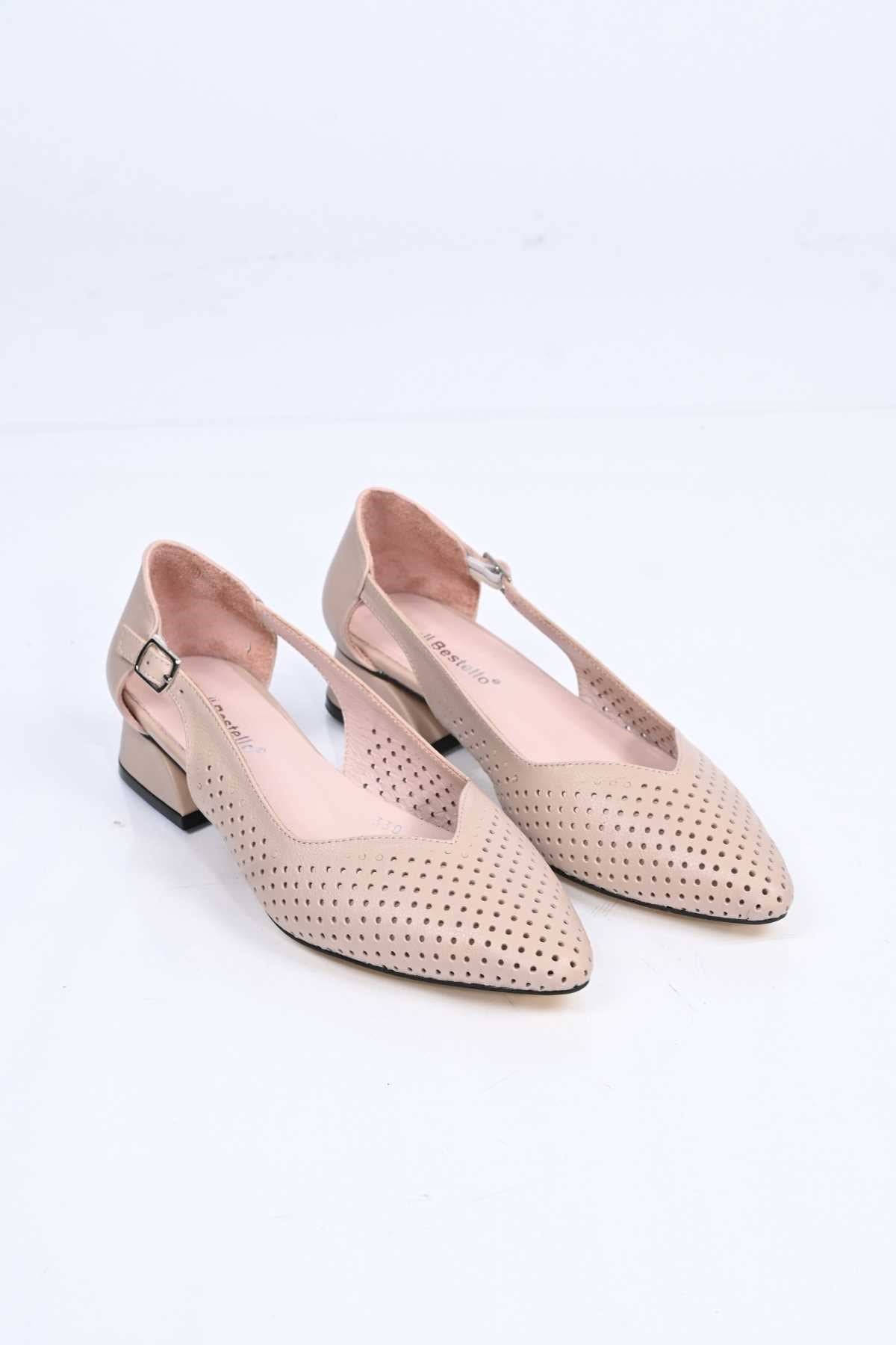 Bestello Genuine Leather Pointed-Toe Shoes with Studded Neolite Sole and Thick Heel 339-330 Women's Shoes
