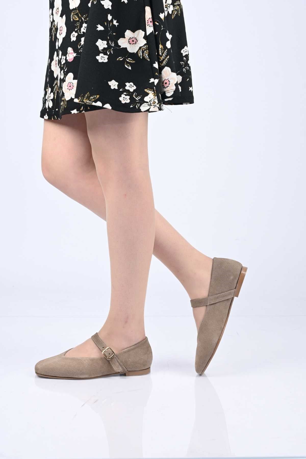Bestello Genuine Leather Ballet Flats for Women 342-079 with Neolit Sole, Buckled Strap, and Slip-On Design