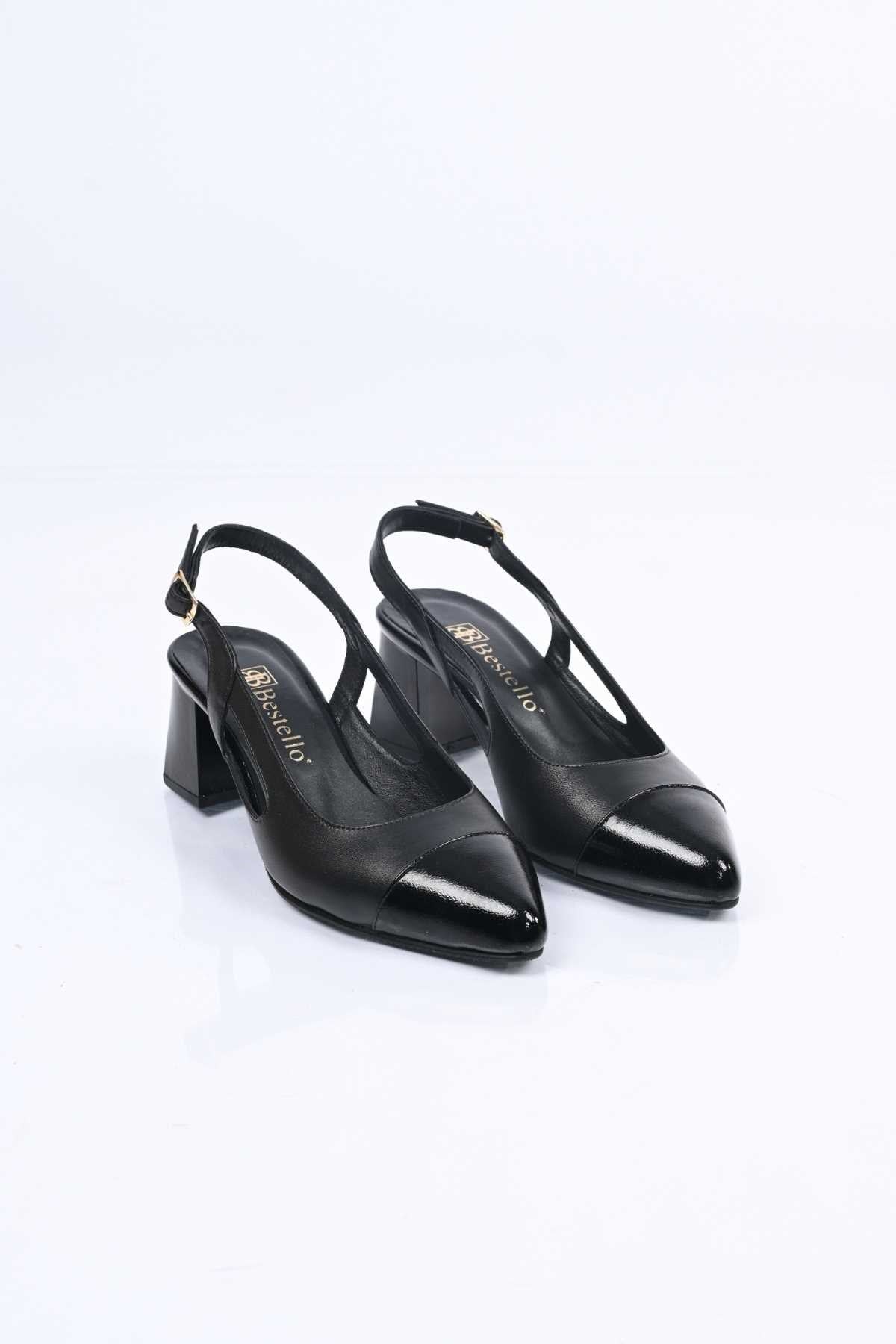 Bestello Genuine Leather Backless Chunky Heel Shoes with Neolite Sole, Slip-On, Women's Shoes 342-535